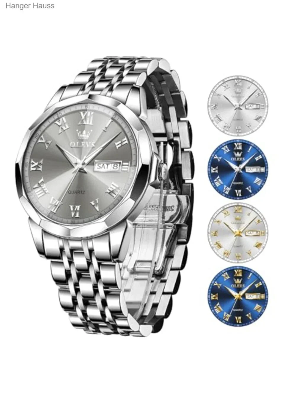 Men's Stainless Steel Analog Quartz Wrist Watch with Date and Luminous Hands